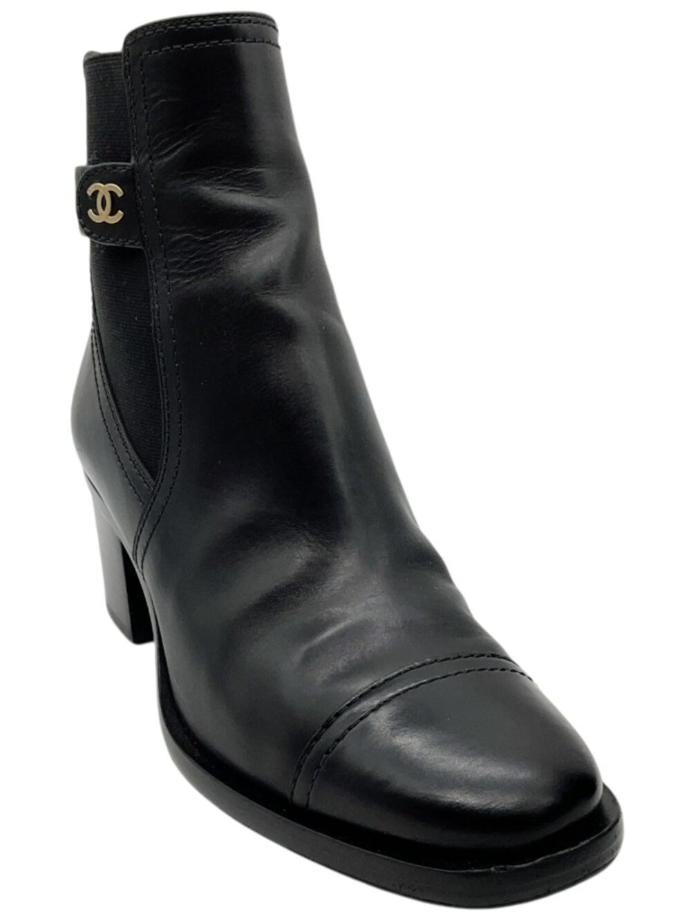 Chanel Black Leather CC Chelsea Boots